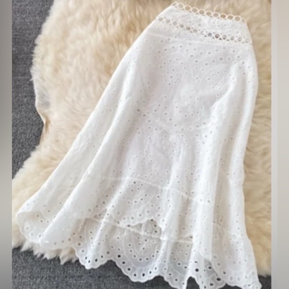Elegant White Eyelet Lace Skirt